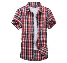 Summer Mens Casual Business Short Sleeve Shirt Fashion Plaid Slim Fit Shirts