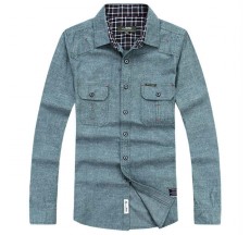 Men Solid Color Casual Cotton Long-sleeved Turn-down Collar Autumn Shirts