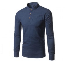 Mandarin Collar Plain Pure Color Stand Collar Casual Long Sleeve Shirts for Men