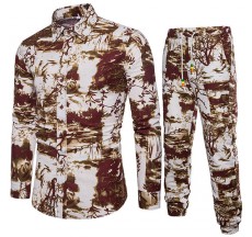 Fashion Printing Linen Blended Spring Shirts Suit for Men