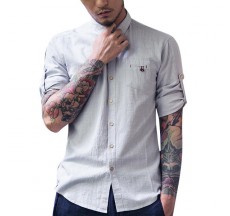 Linen Cotton Soft Loose Plain Simple Style Half Sleeve Shirts for Men